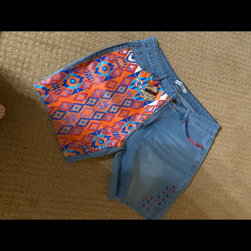 New! Custom Embroidered Denim Shorts